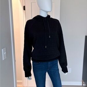 Evereve Lindsay Quilted Hoodie, Black, Size Medium